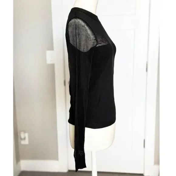 LUCY PARIS Black Top Sheer Mesh Sleeves Women’s Small - Picture 3 of 6